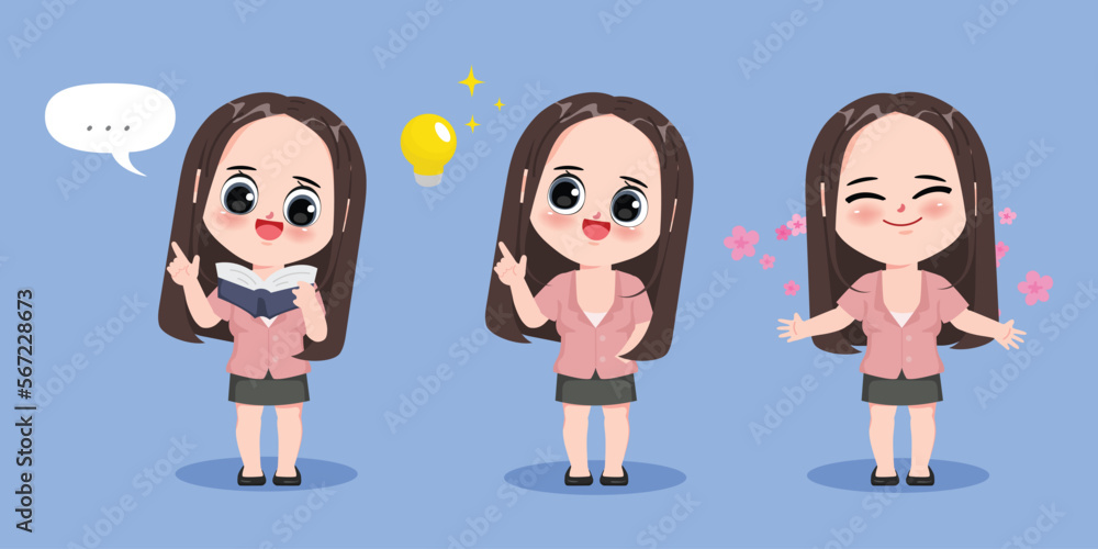 Hand drawn cartoon character businesswoman gesture pose set. Vector character animated. Hand drawn cartoon character businesswoman gesture pose set. Vector character animated.
