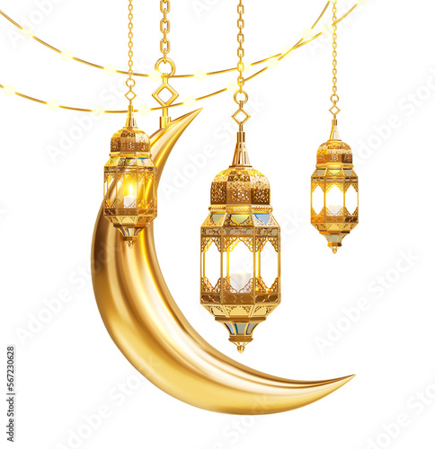 Wallpaper Mural Golden moon with islamic lanterns cutout Torontodigital.ca
