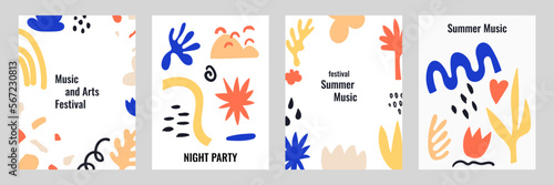 A set of creative universal covers. Abstract art templates. Modern design of a brochure, poster, event, social media post, flyers. Collage in the style of Matisse. Trendy vector illustration