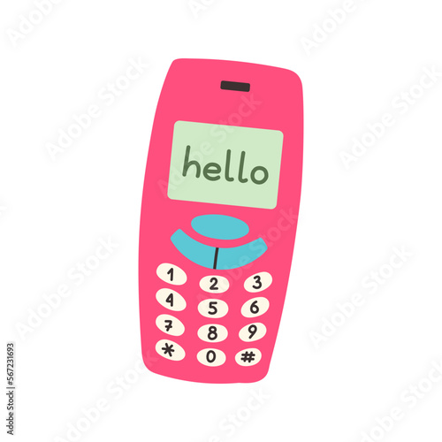 Vintage mobile phone. The old pipe. Vector illustration for a card or poster, print for clothes. 90s mobile phone
