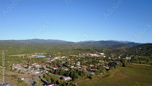 Aerial view panning right above the town of Pecos, New Mexico photo