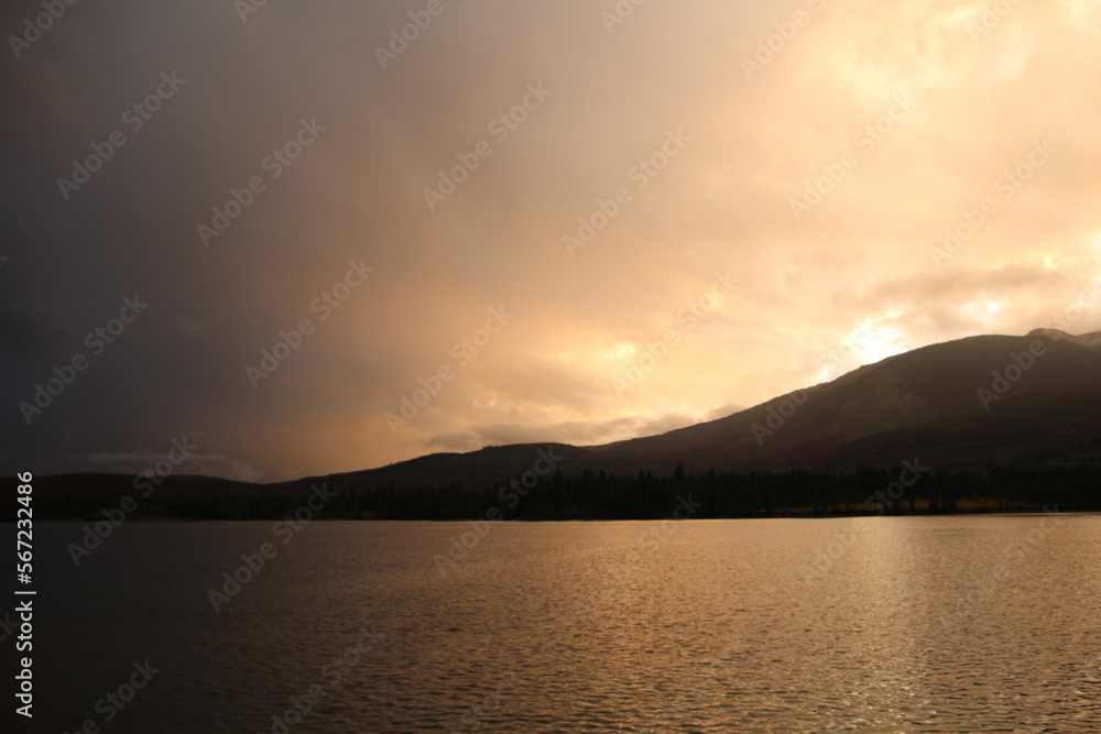 sunset over the lake, Jasper National Park, Alberta