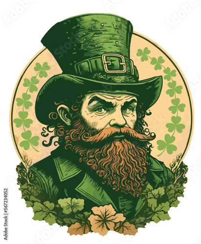 st patricks day steampunk leprechaun label with shamrocks