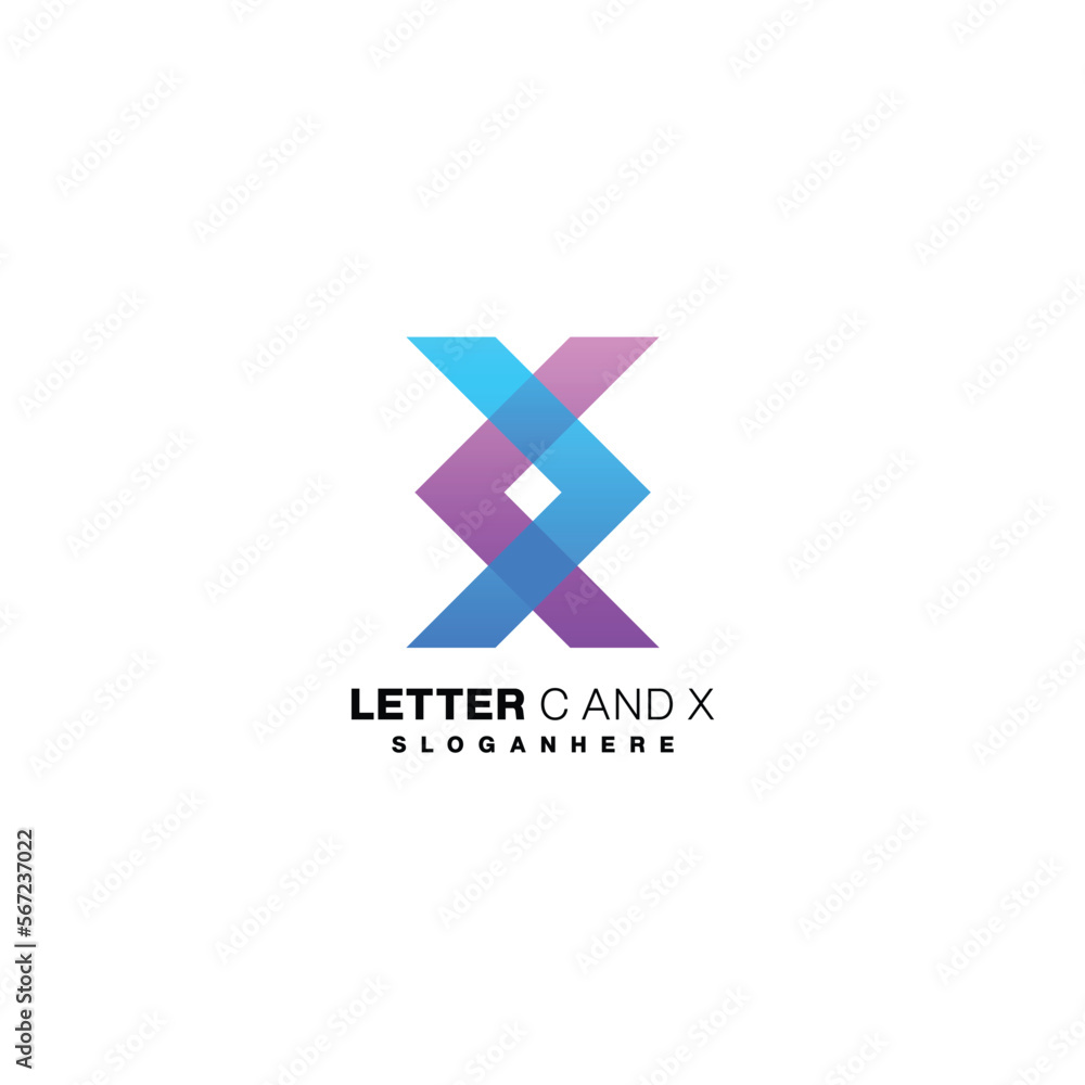 letter c and x logo gradient color design style initial