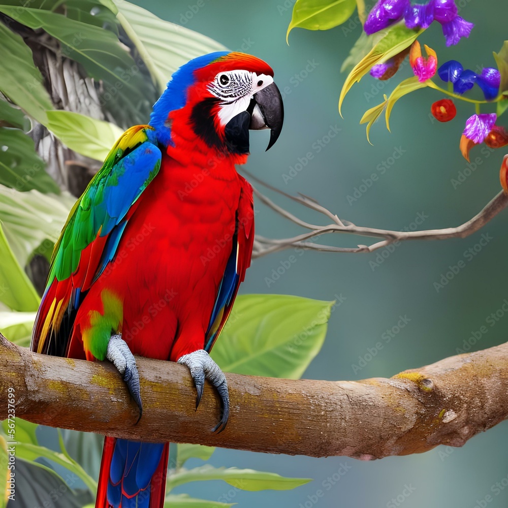 Obraz premium A colorful parrot perched on a branch3, Generative AI