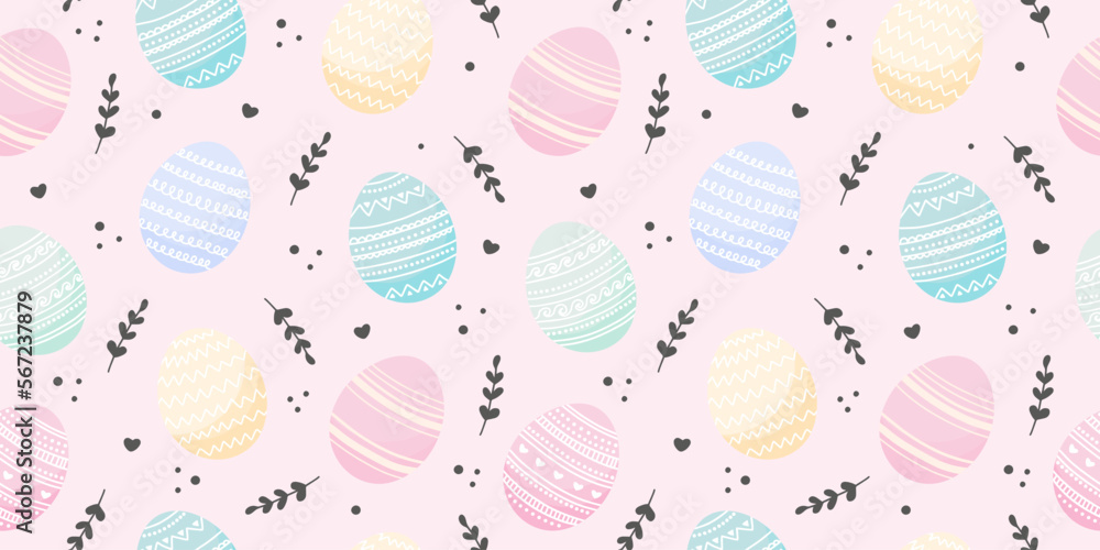 Cute Easter eggs seamless pattern. Spring print
