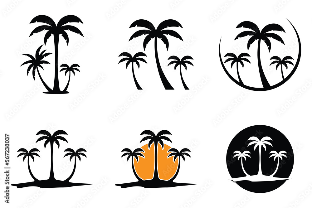 set of palm tree summer logo template vector illustration set of palm tree summer logo template vector illustration