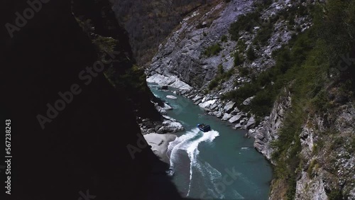 New Zealand Shotover River Jet Boat Canyon river Ride with friends having an adventure on the rushing river photo
