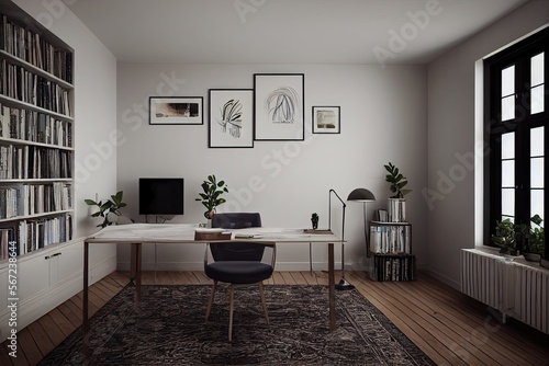 mock up poster frame in boho interior background  wooden living room design  Scandinavian style. Generative AI illustration