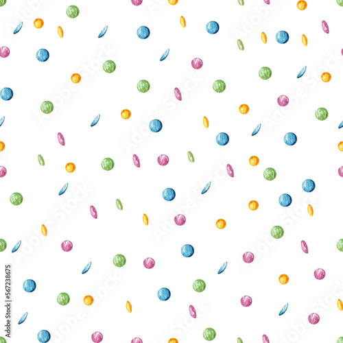 Fototapeta Naklejka Na Ścianę i Meble -  Seamless watercolor pattern. Multicolored dots, confetti on a white background. Design for wrapping paper. 