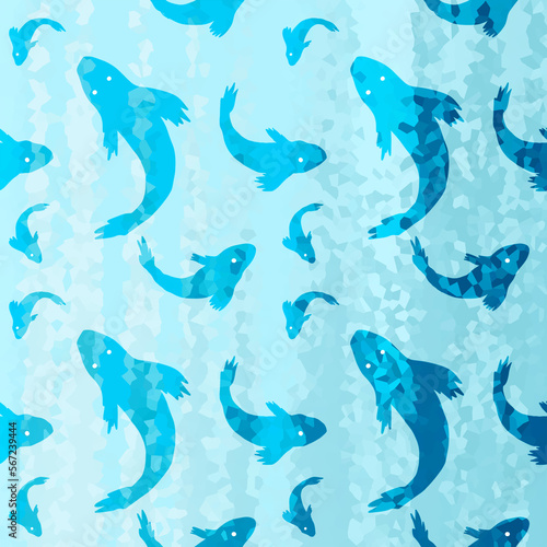 Abstract blue koi carp on wallpaper pattern texture on fabric background. Ideal for wallpaper  textile  or more use