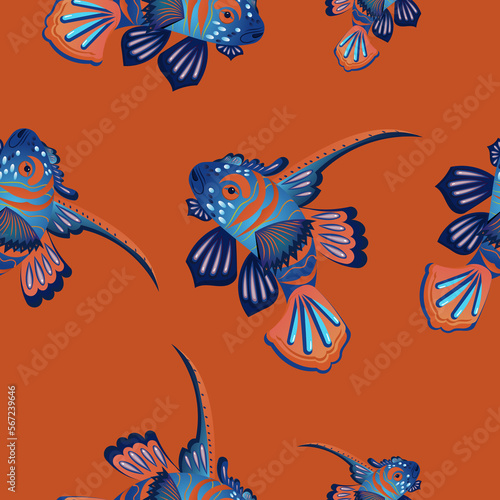 Blue and yellow fish  illustration of the silhouette of an aquarium fish. Colorful cartoon flat aquarium fish icon for your design. colorful cartoon fish pattern.