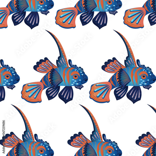 Blue and yellow fish  illustration of the silhouette of an aquarium fish. Colorful cartoon flat aquarium fish icon for your design. colorful cartoon fish pattern.