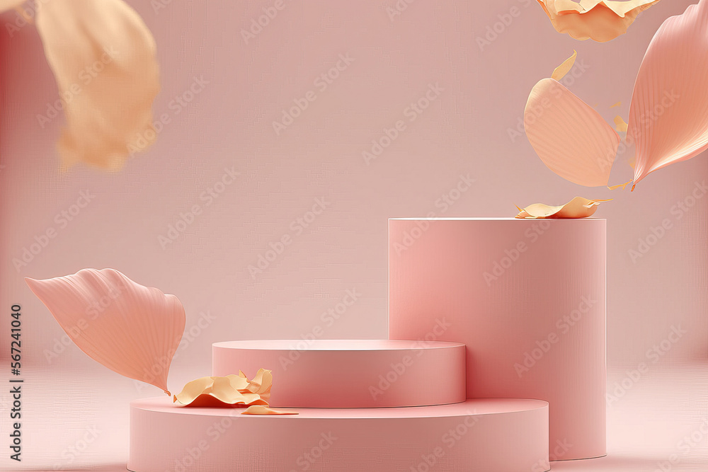 pastel pink dahlia flower leaves podium stone stage pedestal Natural mock up . Product promotion Beauty cosmetic pedestal. Twist plank template. Studio minimal showcase. illustration	
 - obrazy, fototapety, plakaty 