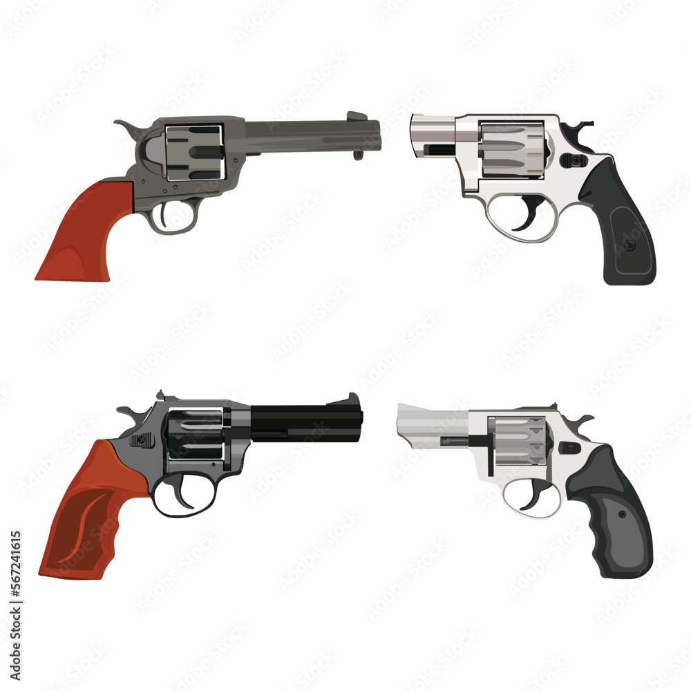 Vector illustration sets of weapons guns. Military weapons, set gun