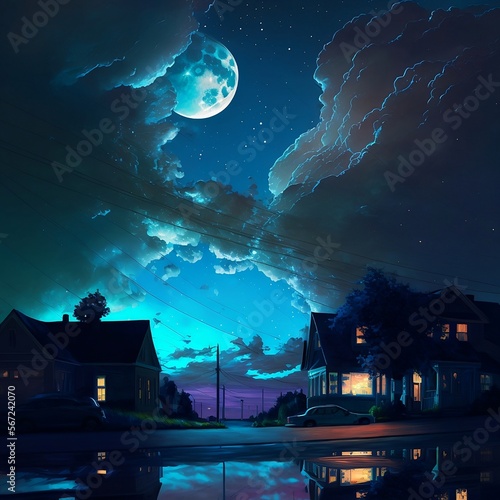 night city landscape with moon