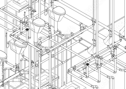 3D illustration of sanitary piping