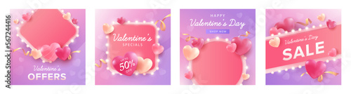 Valentine's Day Social Media Light Bulb Style Post Collection. Promotion sale template for love and valentine's day concept.