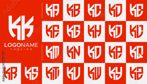 Security shield initial letter K KK logo design branding set photo