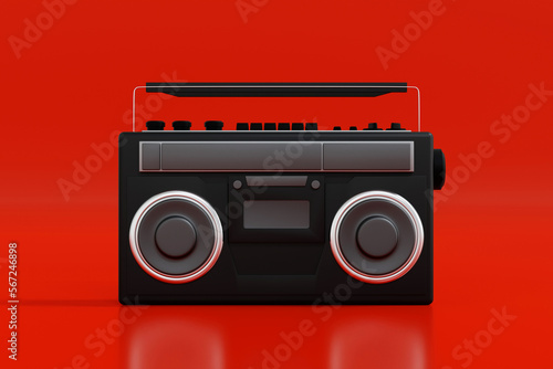 Radio music boombox retro tape cassette player recorder, 3d rendering.