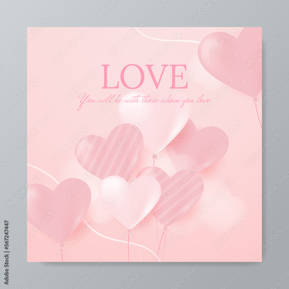 Cute love message with heart shape balloons around. 3d scene design. Suitable for Valentine's Day and Mother's Day.