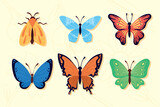six beauty butterflies insects