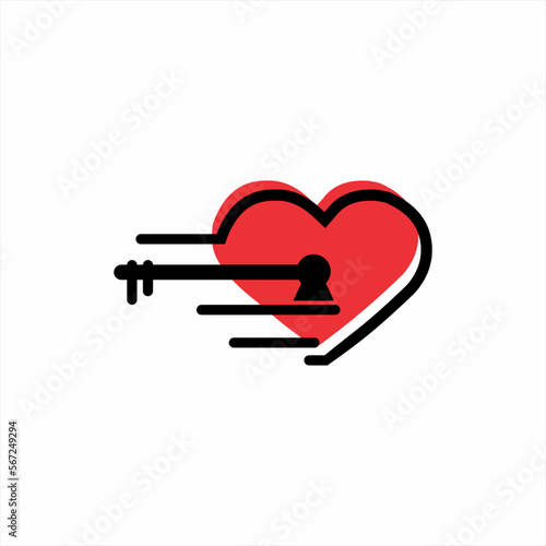 Heart vector logo design with key symbol. Heart unlock concept logo. Valentine's day