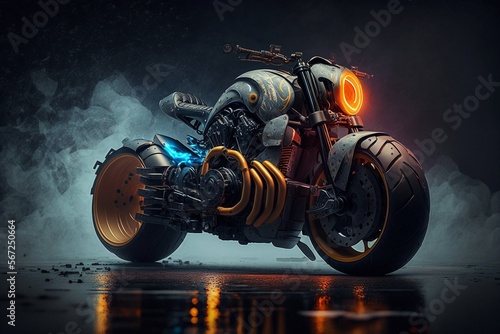 Futuristic concept sport motorcycle in the studio illustrated with generative AI