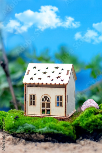A house in nature in an ecologically clean area. Toy wooden house