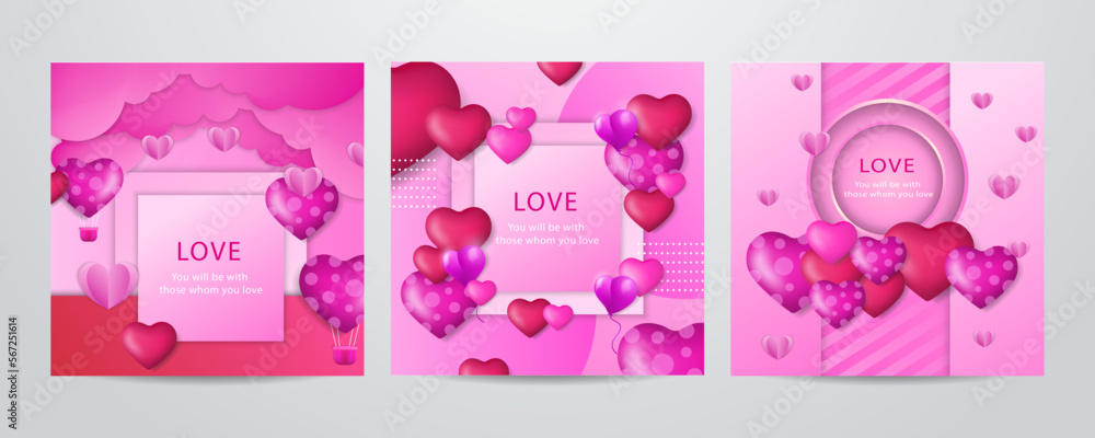 Valentines day concept square greeting card in paper cut realistic style Valentines day concept square greeting card in paper cut realistic style