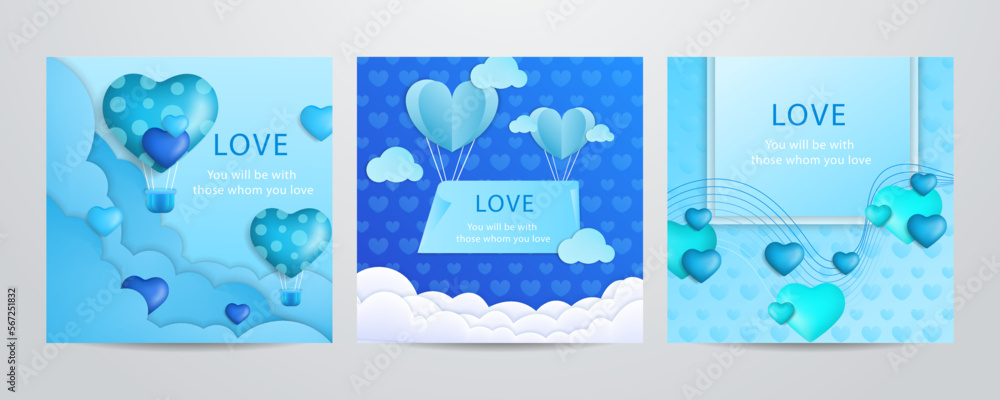 Happy valentine's day background with cute blue and lovely style illustration