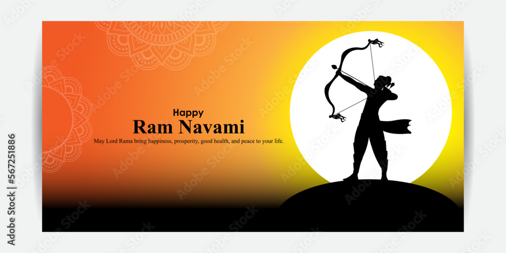 Fototapeta premium Vector illustration concept of Spring Hindu festival Shree Ram Navami wishes greeting