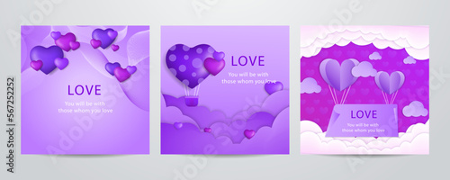 Happy valentine's day with cute purple and lovely 3d art style illustration