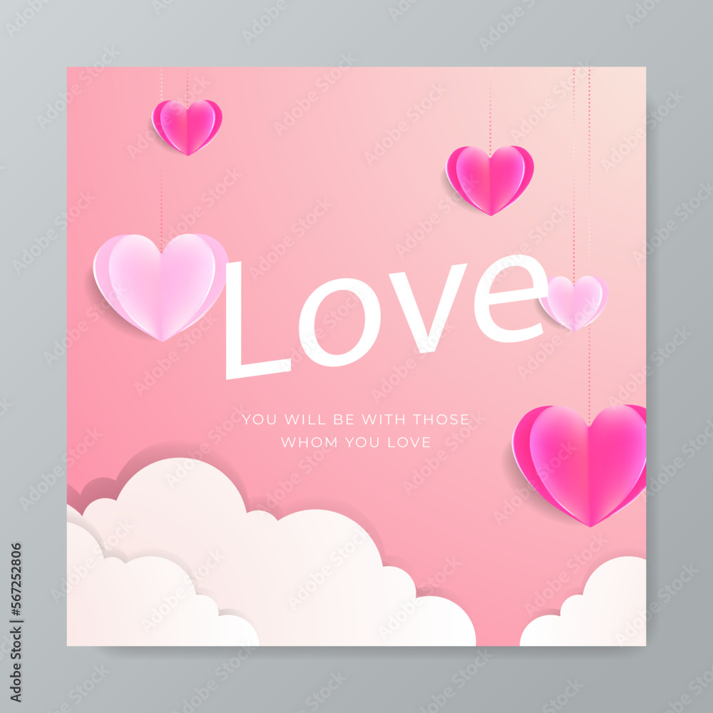 Realistic paper style valentines day background