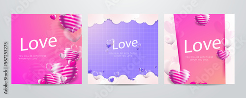 Orange, pink and white hearts with golden confetti on orange background. Vector illustration. Paper cut decorations for Valentine's day design