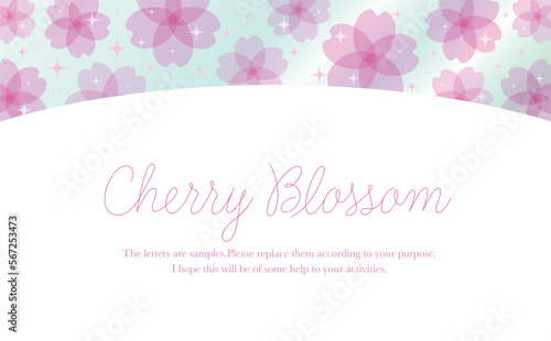 透明感のあるおしゃれな春の桜のグラデーションフレーム_ベクター素材_横長コピースペース_水色ピンク © motommy