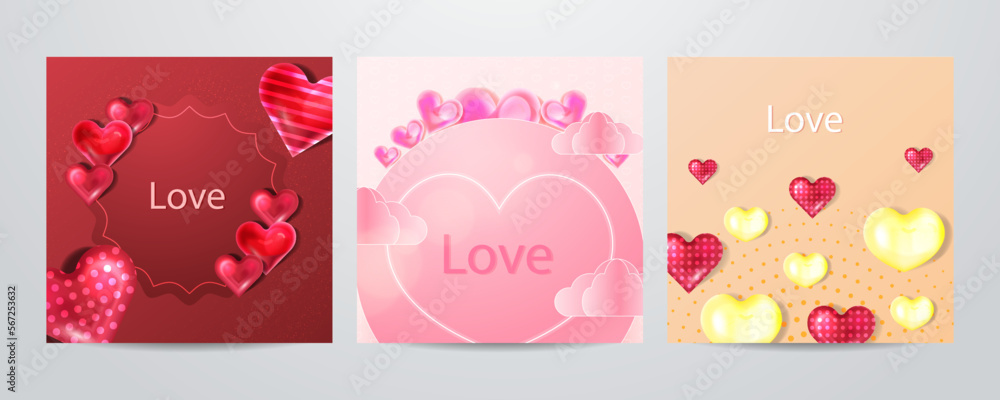 Paper style valentines day greeting cards collection