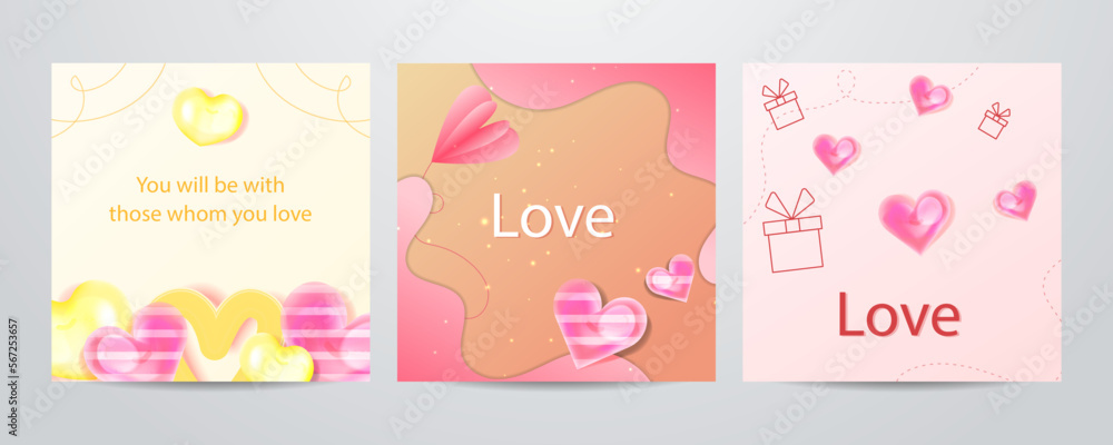 Paper style valentines day greeting cards collection