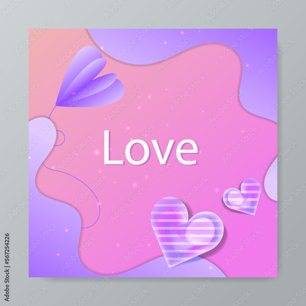 Universal love hearth greeting card square background for valentine day, mother day, father day, spring fall summer love card, birthday card, and social media template