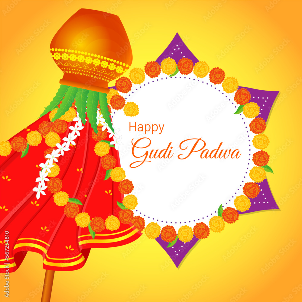 Vector illustration of Happy Gudi Padwa wishes greeting