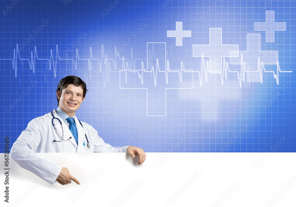 Doctor with banner Doctor with banner