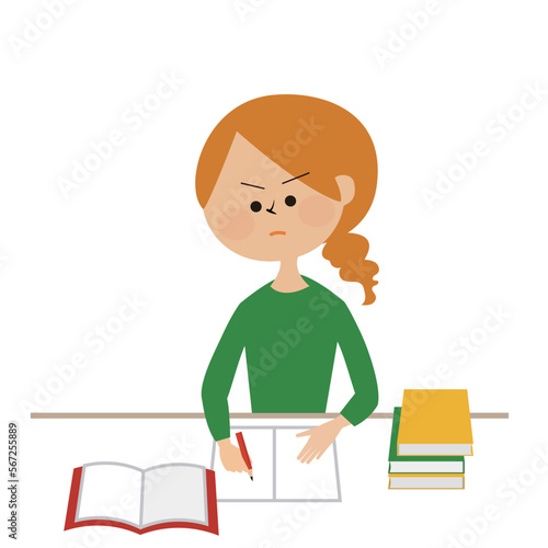 資格などの勉強をする社会人女性や主婦のイメージイラスト素材