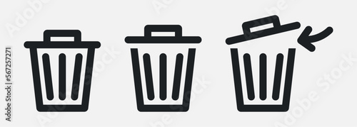 Trash cans icon. Internet button trash can normal, active, hover. Set trash can icons 3. Vector illustration EPS10 