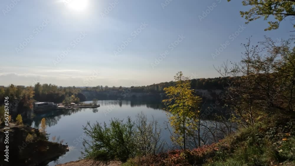 Lake of fresh water in the middle of Zakrzowek Park in Krakow, view from above against a clear sky background Lake of fresh water in the middle of Zakrzowek Park in Krakow, view from above against a clear sky background