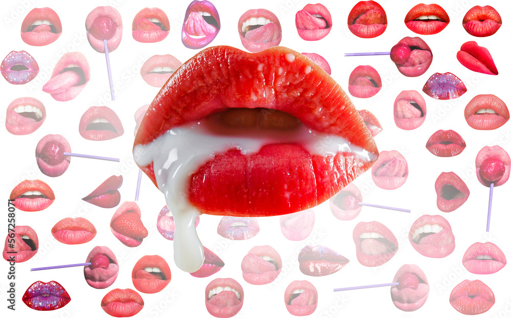 Milk and creamy mouth. Lips and mouth. Design artwork with sensual lips.  Abstract sexy lip. Red lip background. Female lips. Stock Photo | Adobe  Stock