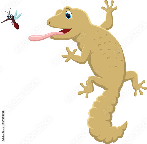 Fototapeta Naklejka Na Ścianę i Meble -  Cartoon gecko hunt mosquito isolated on white