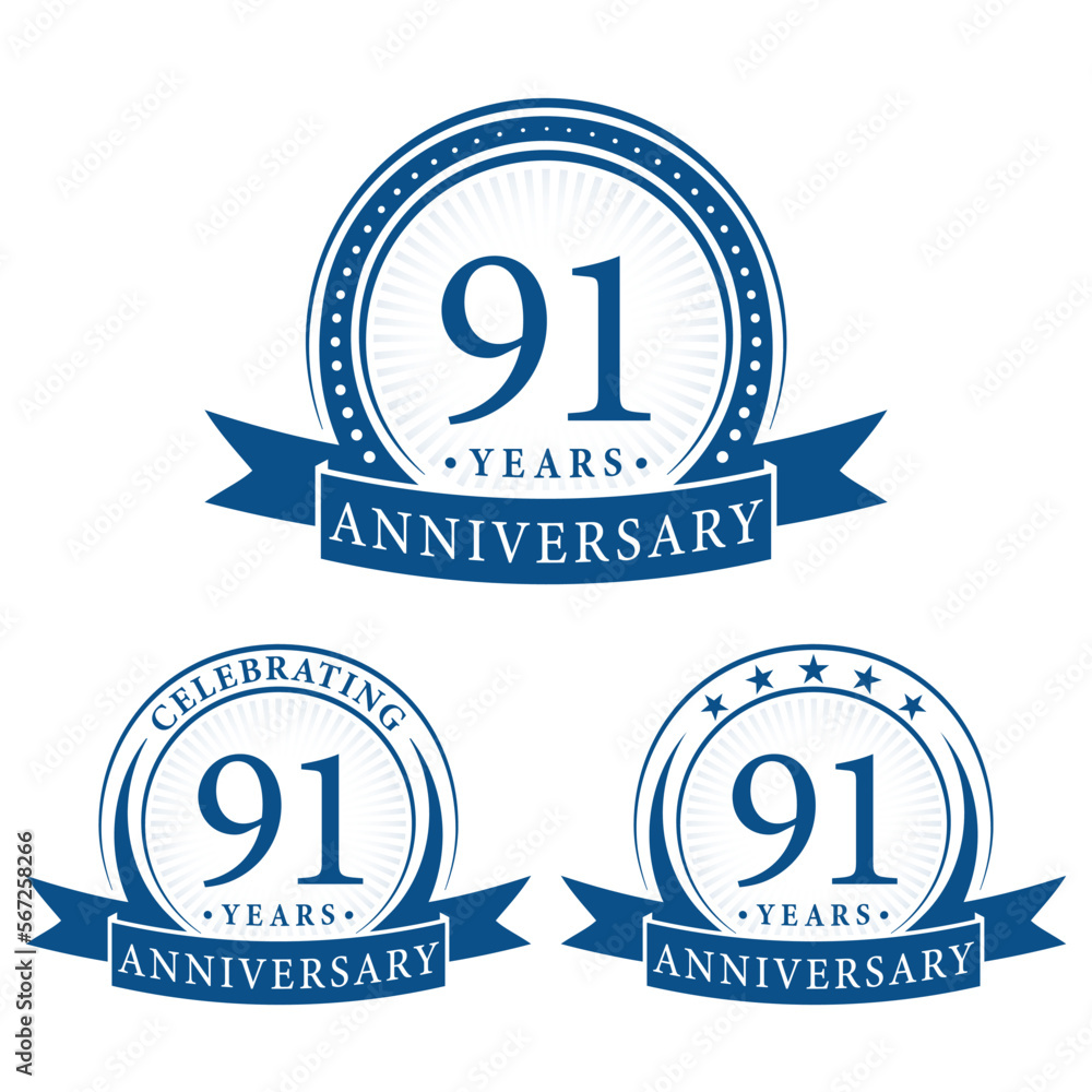 91 years anniversary logo collections. Set of 91st Anniversary design template. Vector and illustration. 91 years anniversary logo collections. Set of 91st Anniversary design template. Vector and illustration.