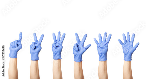 Hands in blue gloves