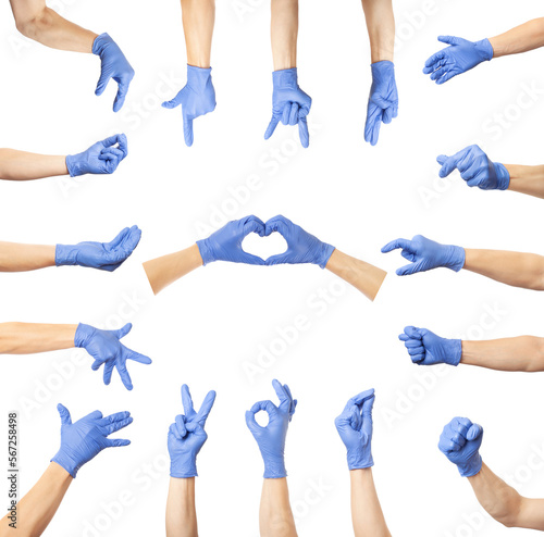 Hands in blue gloves