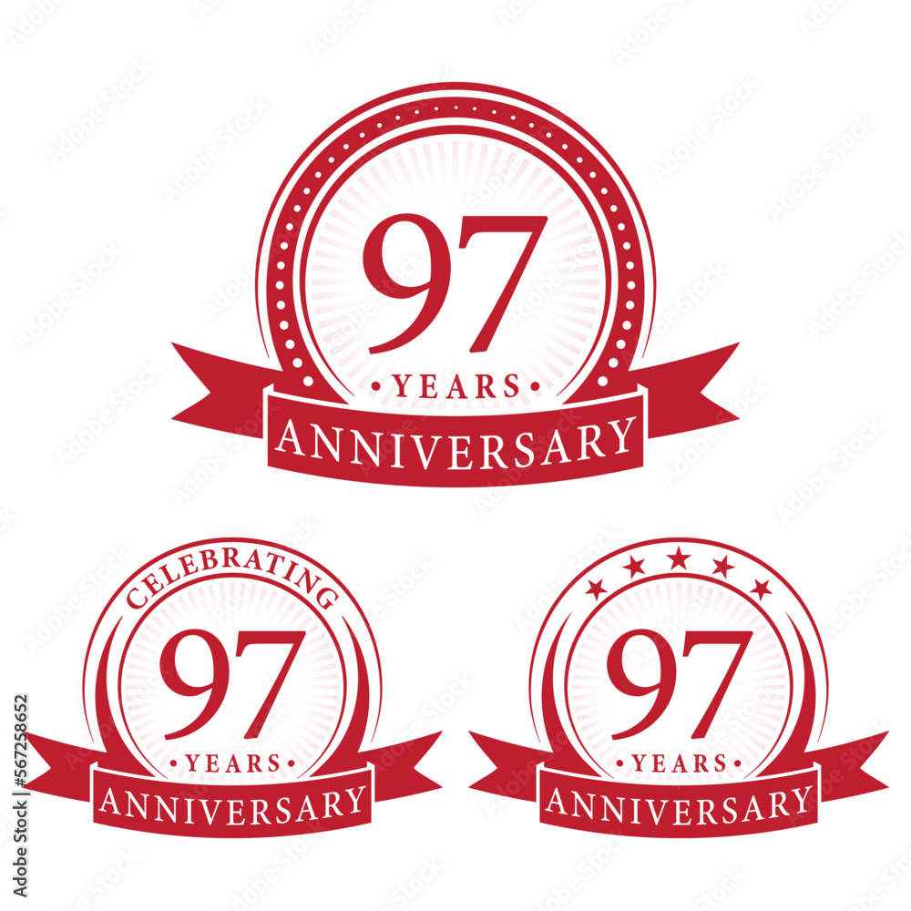 97 years anniversary logo collections. Set of 97th Anniversary design template. Vector and illustration. 97 years anniversary logo collections. Set of 97th Anniversary design template. Vector and illustration.